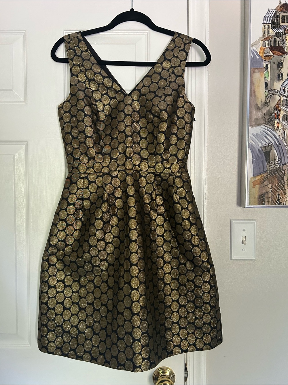 J. Crew gold metallic dot fit and flare dress - NWT
